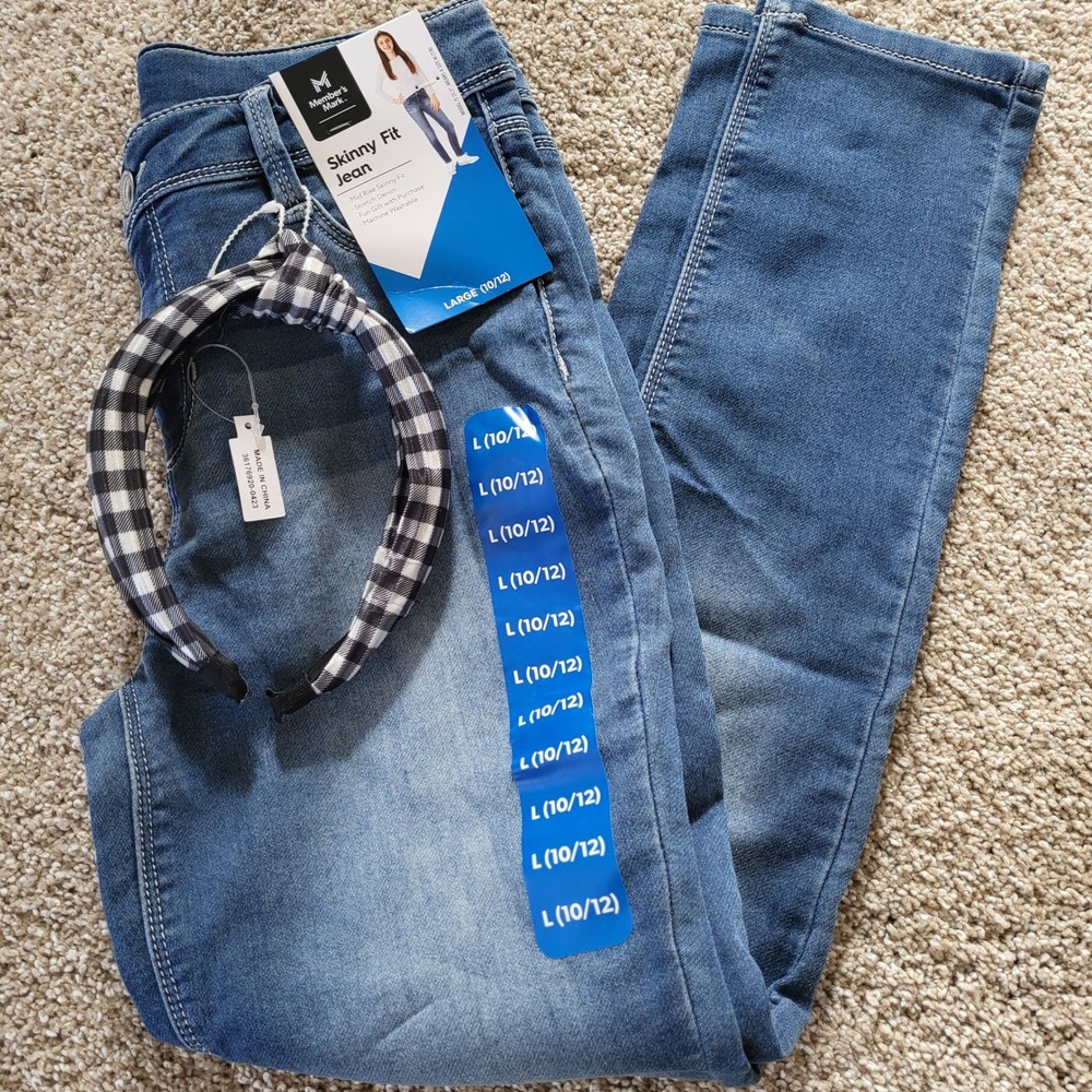 Members Mark Girls Large 10 12 NWT‎ Skinny Fit Jean Mid Rise Stretch Denim Blue